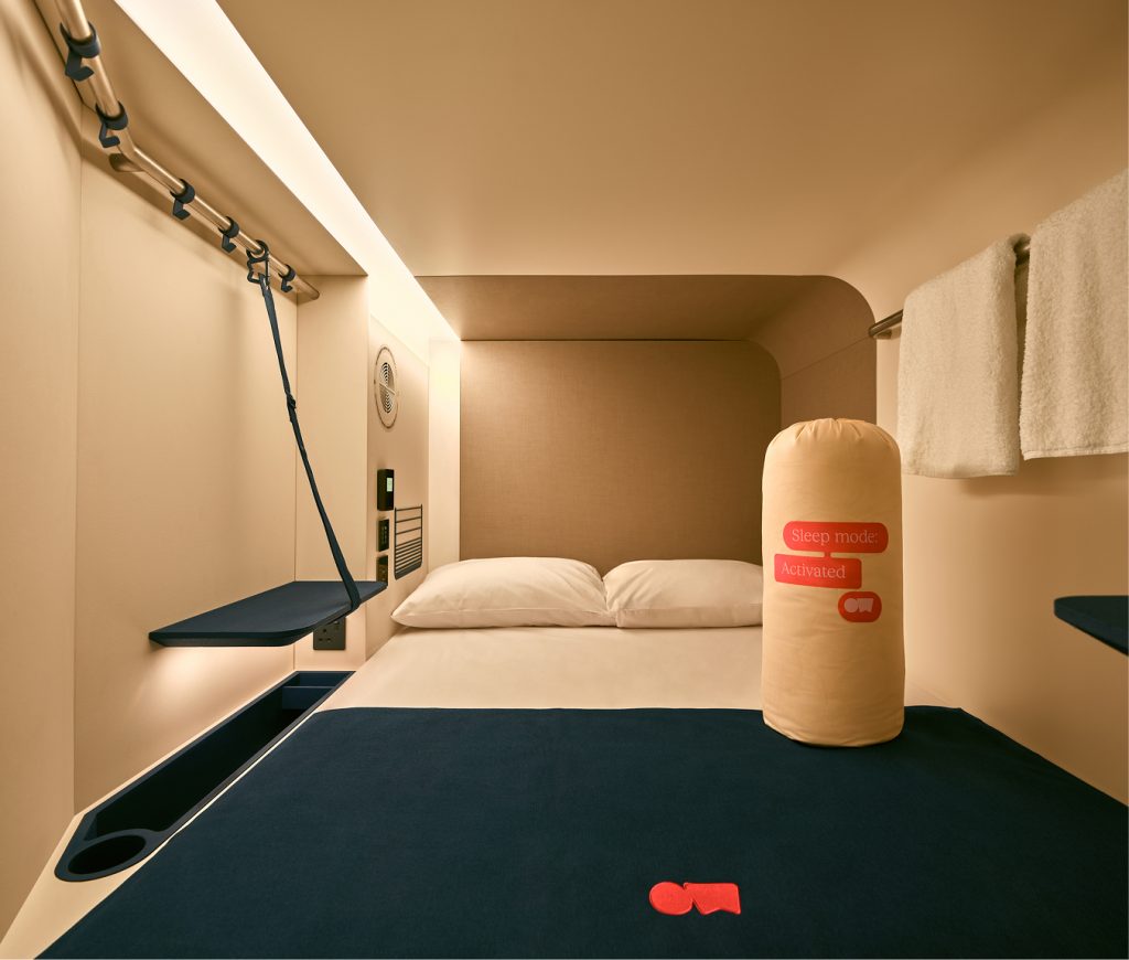 Inside double nest capsule at Otherwander Soho Pod Hotel