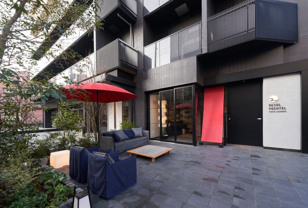 The outside of the entrance at Resol Poshtel Tokyo Asakusa